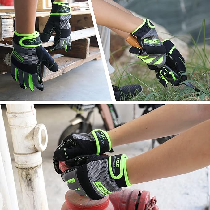 HANDLANDY Work Gloves for Men & Women, Utility Mechanic Working Gloves Touch Screen, Flexible Yard Work Gloves