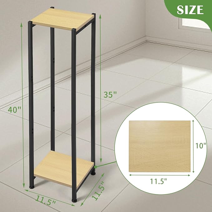 Dipion Extra Tall Plant Stand Indoor,40 Inch Plants Stands,2 Tier Metal Plant Stand with Heavy Duty Wood,Yellow Oak and Black
