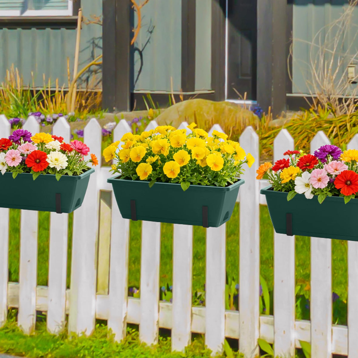 Railing Planter Box, 16.9 Inches Window Flower Boxes with Metal Brackets