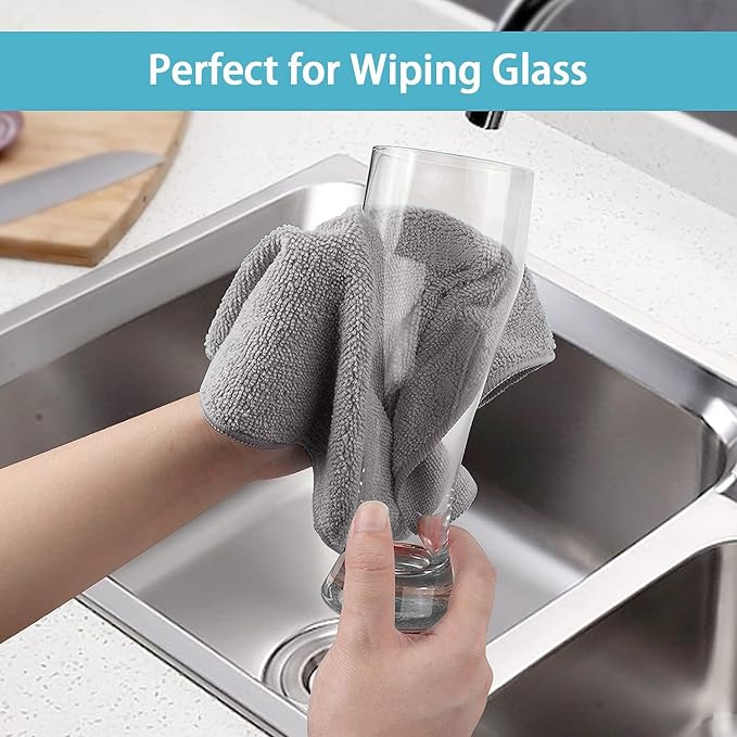 HOMEXCEL Grey Microfiber Cleaning Cloth, 50 Pack Cleaning Towels for Kitchen, Lint Free, Scratch-Free, Highly Absorbent, and Reusable Cleaning Rags for House, Window and Glass, Cars, 11.5 X11.5 inch