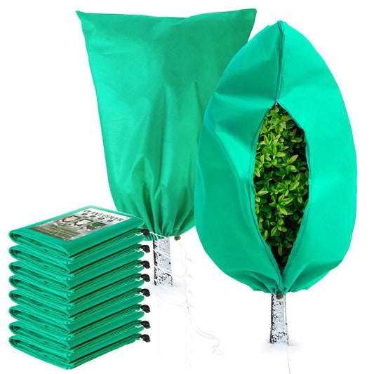 Homimp Plant Covers Freeze Protection, 8 Pack Frost Covers with Zipper Drawstring (31.5" x 47.3") Plant Protection Cover Bags for Outdoor Winter Frost Cold Weather Shrubs Trees Jacket Covers(Green)
