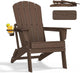 nevilywood Folding Adirondack Chair with Cup Holder, HDPE Patio Chairs, All-Weather Outdoor Chairs for Backyard, Deck, Fire Pit-Coffee