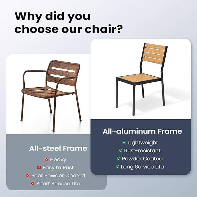 Pellebant Stackable Outdoor Dining Chairs Set of 2, Aluminum Patio Chairs with Armless, All-Weather for Garden, Lawn, Deck, Porch and Yard, Brown
