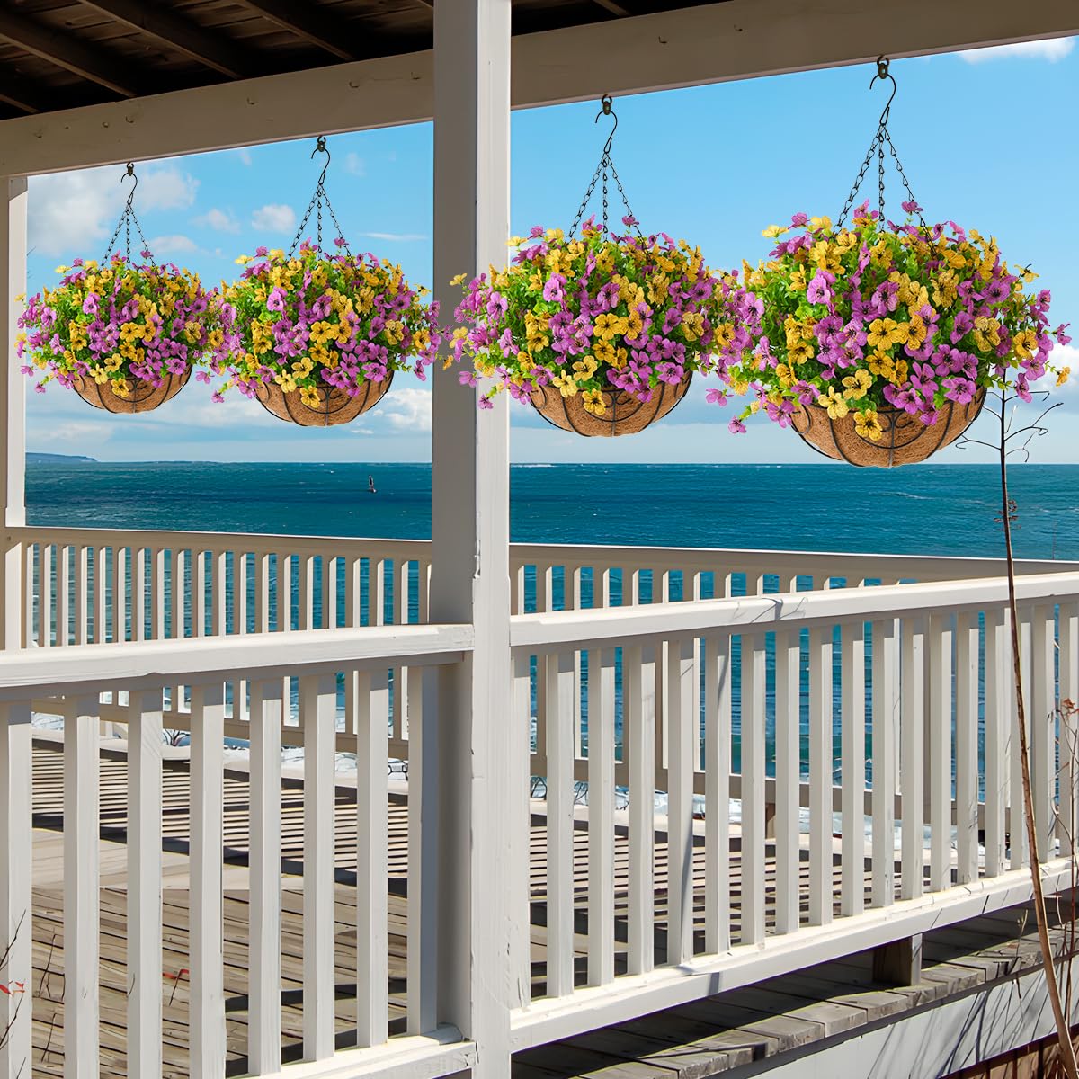 Artificial Hanging Flowers Basket for Outdoor, UV Resistant Plants Daisy