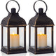 Vintage Lantern Decorative LED Flickering Flameless Candle with Timer, Battery Powered LED Decorative Hanging Golden Brushed Black Lanterns for Indoor Outdoor Garden Yard Home Decor(2 Pack)