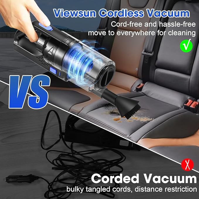 Viewsun Car Cleaning Kit, Car Interior Detailing Kit with High Power Handheld Vacuum Cordless Rechargeable, Detailing Brush Set, Windshield Cleaner, Complete Auto Accessories for Men, Women Gift