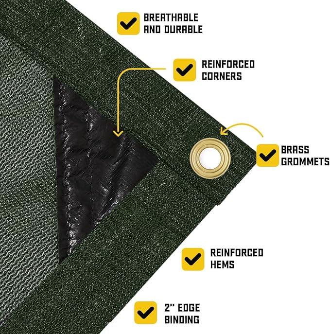 Core Tarps 60% Green Shade Cloth with Grommets - 12 X 16 FT Heavy Duty Mesh Tarp - Sun Shade Cloth for Garden Vegetables Plants Greenhouse Outdoors Backyard Fences Dump Trucks Patio Mesh Shade Tarp