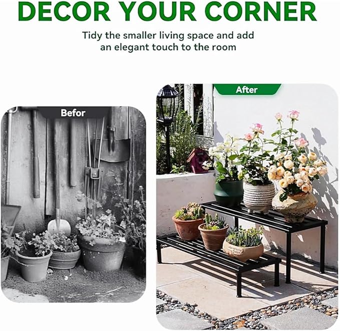 MultirackX Metal Plant Stand, Rust-proof Aluminum Display Rack, Plants Display Stands Decoration Racks for Living Room Garden Balcony Patio (Black, 41.3Inch Low)