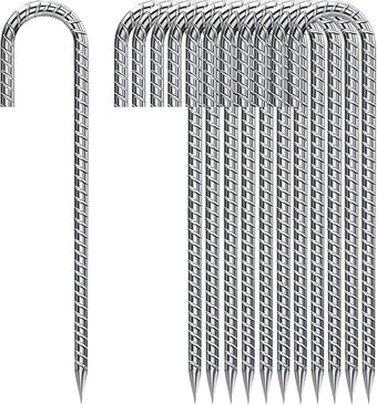 Ground Stakes 12 Inch, Yard Camping Stakes J Shaped 20 Pack Rebar Heavy Duty for Garden Dog Fence Inflatable Camping Chicken Coop Accessories