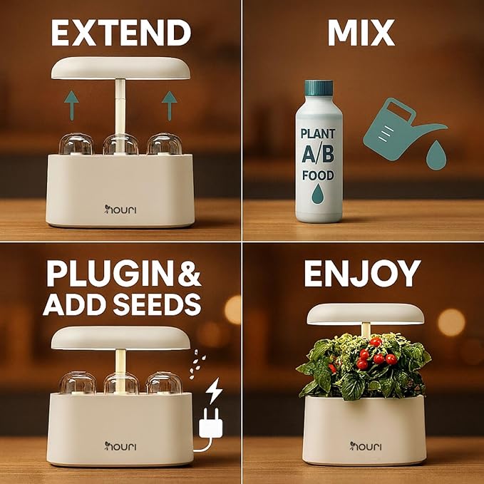 Nouri 5 pod Smart Garden for Home Cooks | w/Heirloom Salad | Hydroponics Growing System | LED Grow Lights | Indoor Herb Garden Kit | Herb Growing Kit Indoors for Plant Lovers, Gardeners, Kitchen