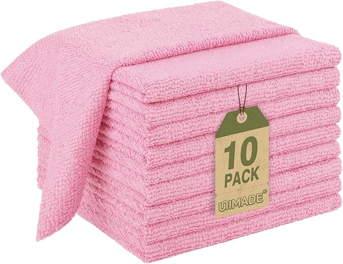 Microfiber Cleaning Cloth, 10 Pack Reusable Microfiber Towels for Cars Lint Free Cleaning Shop Towel Rags for Home Kitchen Automotive Bar Mechanic Restaurant Garage, 11.5"x 11.5", Pink