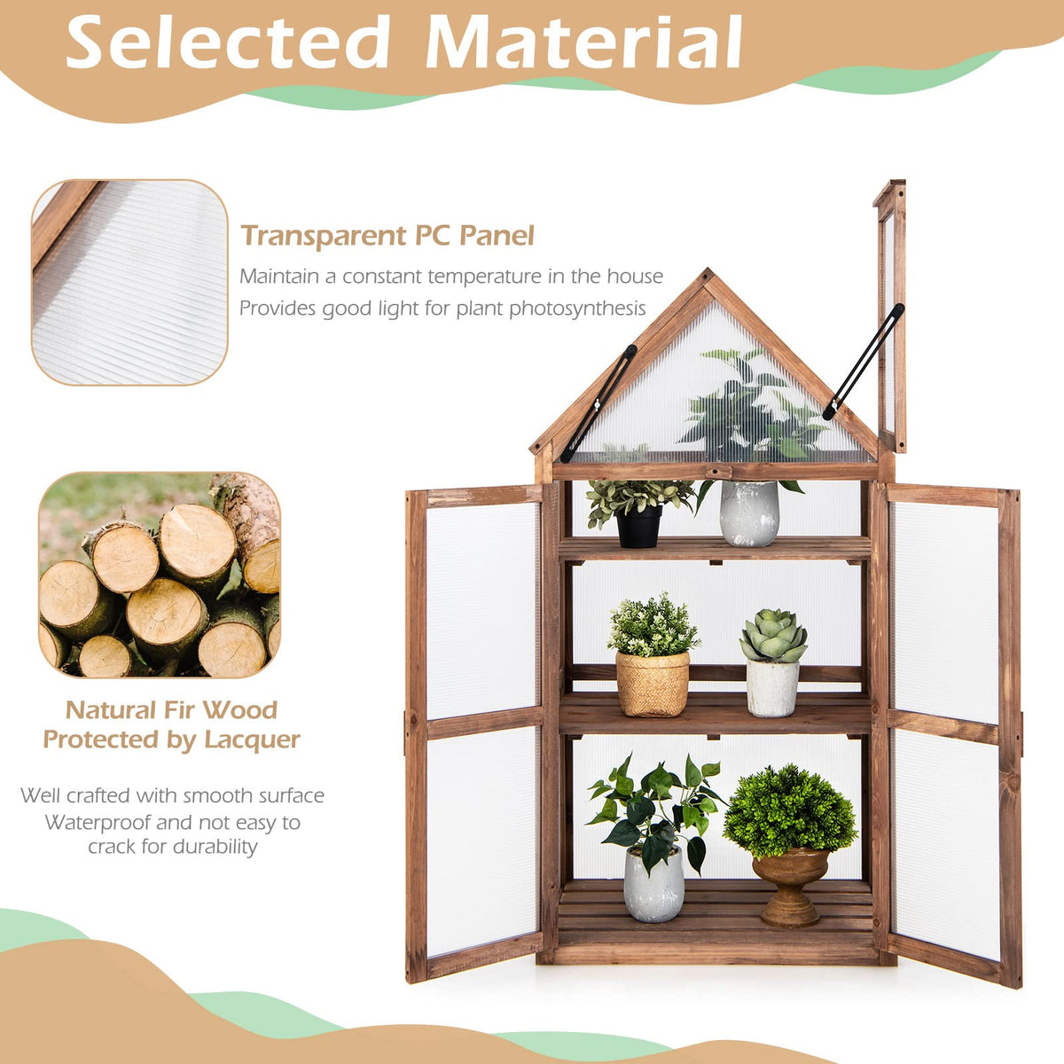 GRAFFY Wooden Cold Frame Greenhouse with 3 Removable Shelves for Outdoor