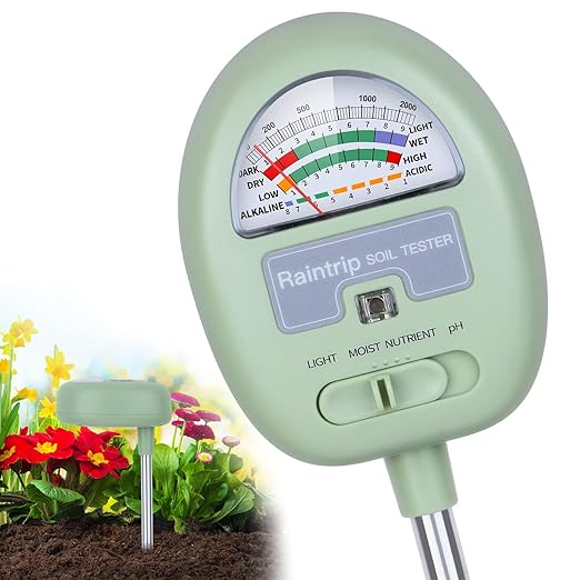 Soil Moisture Meter, 4-in-1 Moisture Meter for Plants, Tester for Moist, Light,Nutrients, pH, Soil Test Kit, Great for Garden, Lawn, Farm, Indoor & Outdoor Use, No Battery Required