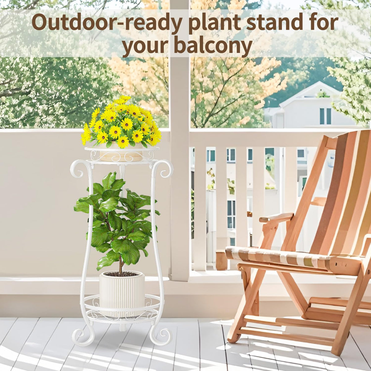 LASZOLA Metal Corner Plant Flower Stand Tall Indoor Outdoor, 2 Tiers White