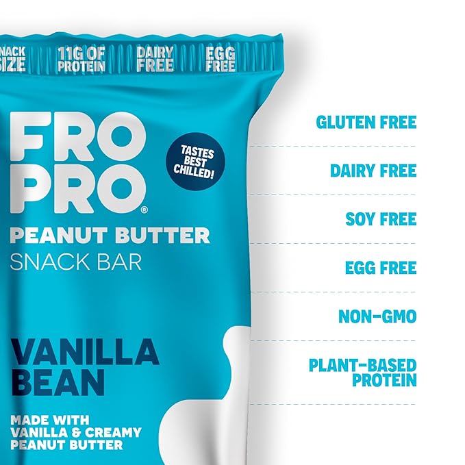 FROPRO Plant Protein Snack Bars - Plant Based Protein Bars, All-Natural, Gluten, Dairy, & Soy Free, High Protein Bars with Low Calories | Vanilla, 24 Pack