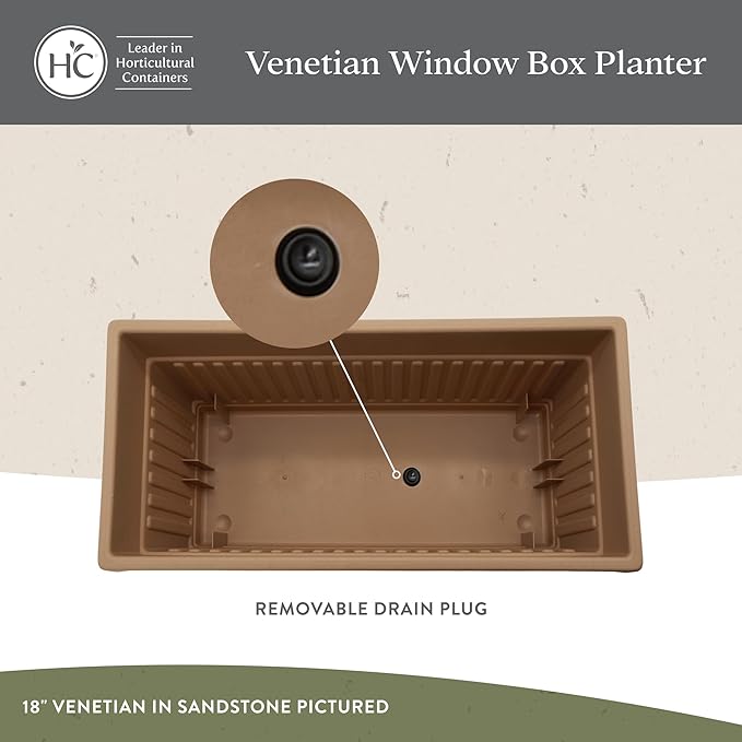 The HC Companies Venetian Window Planter Box w/Drain Plug - Long Planter Box for Windowsills, Balconies & More - Plastic Large Rectangular Planters for Herbs & Flowers (30" Chocolate, Pack of 1)