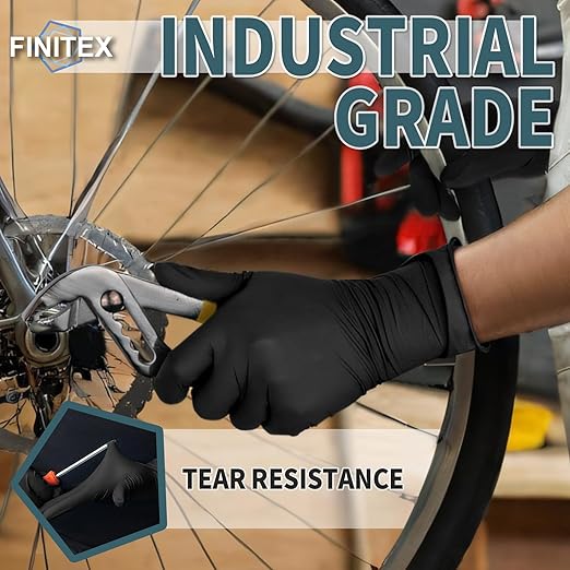 FINITEX - Black Nitrile Disposable Gloves, 5mil, Powder-free, Medical Exam Latex-Free 100 PCS For Examination Home Cleaning Food Glove (Medium)