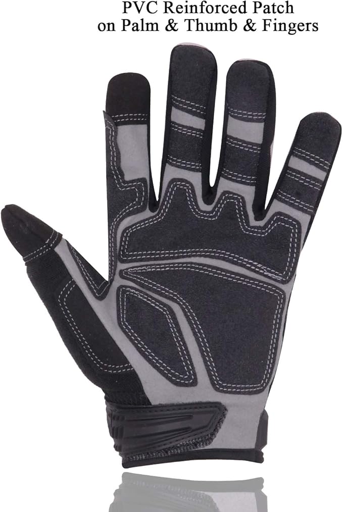 HANDLANDY Mens Work Gloves Touch screen, Utility Mechanic Gloves, Flexible Breathable Fit- Padded Knuckles & Palm