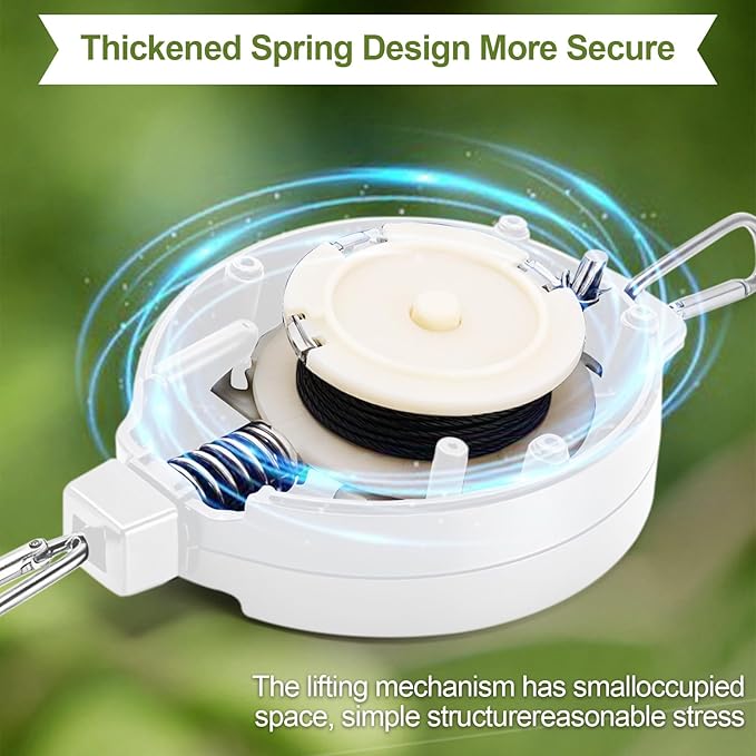 TERVEEX Retractable Plant Hanger with Pulley System, Effortless Raising and Lowering for Indoor and Outdoor Plants, Hanging Planters, Garden Pots & Bird Feeders (4-Pack,White)