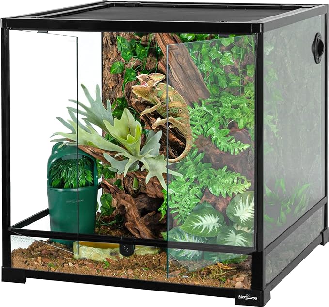REPTIZOO 60 Gallon Glass Reptile Tank, 24" x 24" x 24" Large Reptile Terrarium Front Opening Terrarium with Double Hinge Door and Top Screen Ventilation, Easy Assembly Enclosure Tank