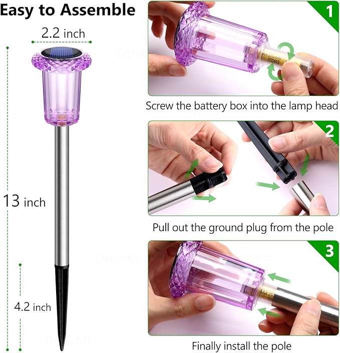 DenicMic Halloween Solar Lights Outdoor 15 Pack Waterproof Purple LED Stainless Steel Stake Outside Lights for Yard Pathway Garden Driveway Walkway Landscape Path Halloween Decorations Outdoor