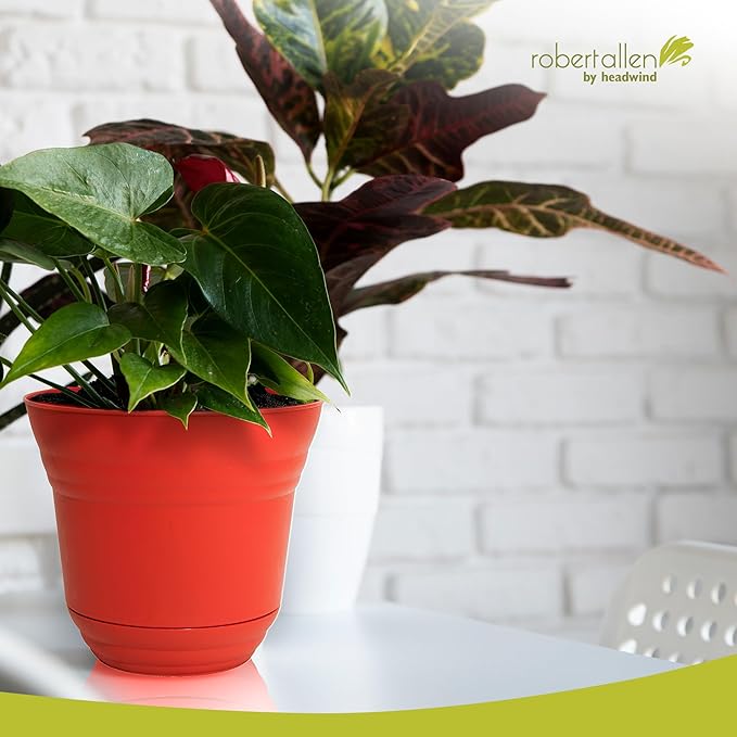 Headwind Traverse Planters – 7" 2 Pack Plastic Plant Pot in Brick Red - Indoor & Outdoor Pots for Plants with Drainage - Decorative Plant Pot, Flower Pots Outdoor for Garden by Robert Allen