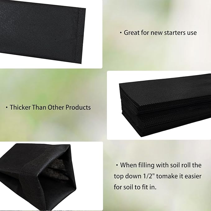 Belit 100 Pcs 10.2" H Deep Nursery Grow Bags, Non-Woven Plants Pots Container for Starting Rooted Plants Vegetable, Flower, Seedling Tree, Black