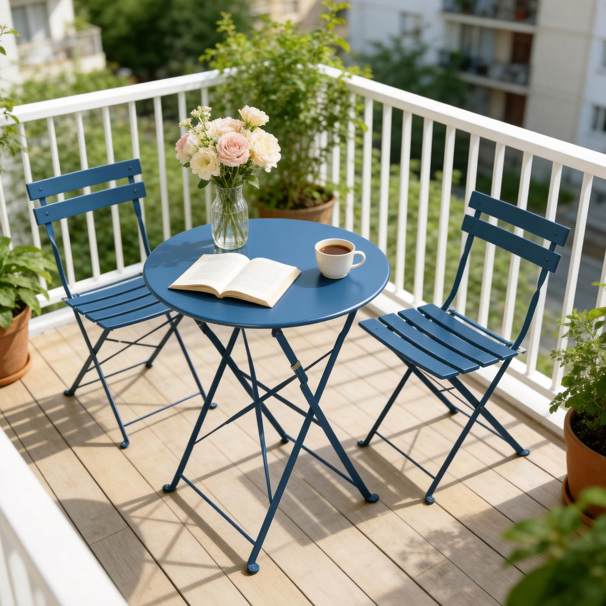 Grand patio 3-Piece Folding Patio Bistro Set Outdoor Porch, Peacock Blue