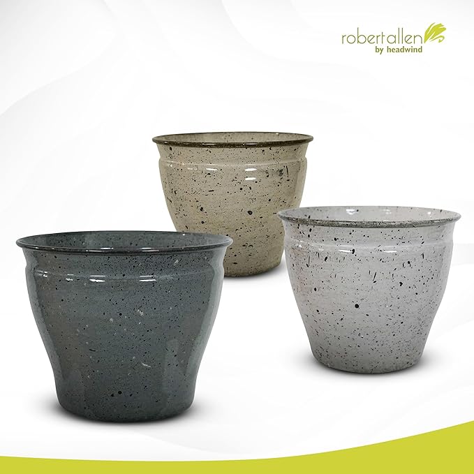 Headwind Riverside Collection – 10" Calcite Grey Glazed Decorative Plant Pots Indoor with Drainage & Outdoor - Modern Flower Pot Weather-Resistant Lightweight Planter by Robert Allen