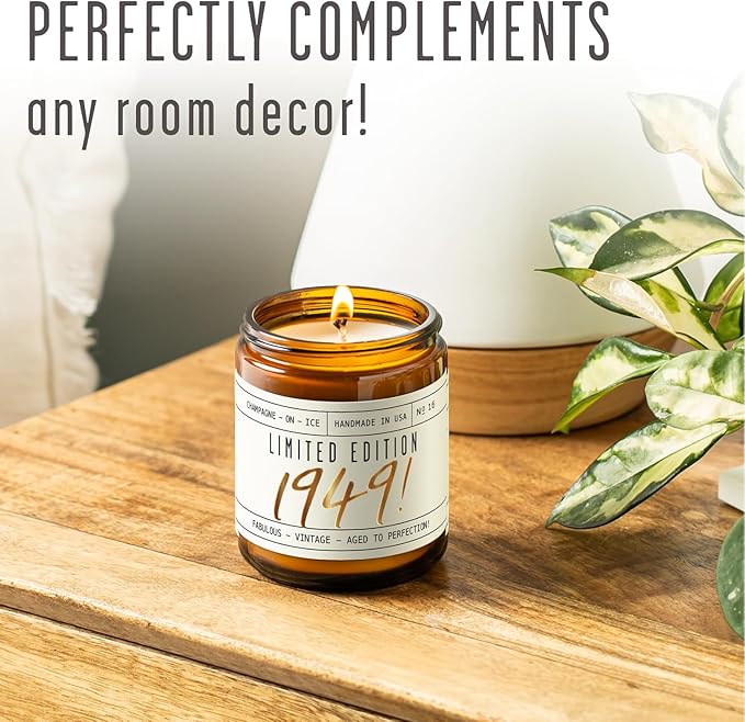77th Birthday Gifts for Women - 'Limited Edition 1949' Soy Candle, w/Champagne on Ice I 77th Birthday Gift for Her Ideas I 9oz Reusable Jar, 50Hr Burn, Made in USA