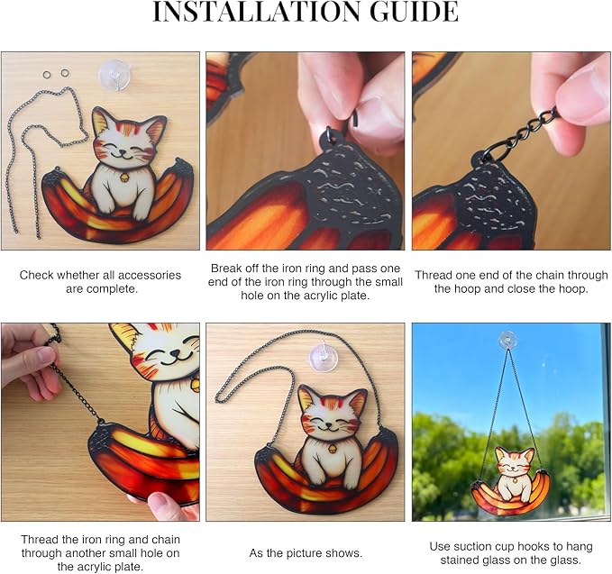Acrylic Hanging Cat in Flowerpot for Window Doors Home Decoration，Sun Catchers for Windows Hanging，Valentine's Day Mother's Day Birthday Gifts (TYU737)