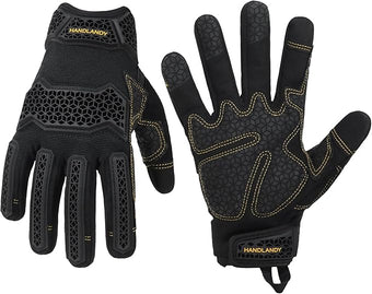 HANDLANDY Mens Work Gloves Touch screen, Utility Mechanic Gloves, Flexible Breathable Fit- Padded Knuckles & Palm
