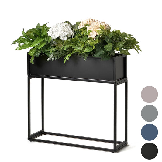 Cocoyard Metal Elevated Planter Box - 28" Raised Garden Bed with Legs for Indoor and Outdoor - Tall Narrow Rectangle Planter with Felt Liner, Drainage Holes and Plugs for Herbs and Flowers(Black)