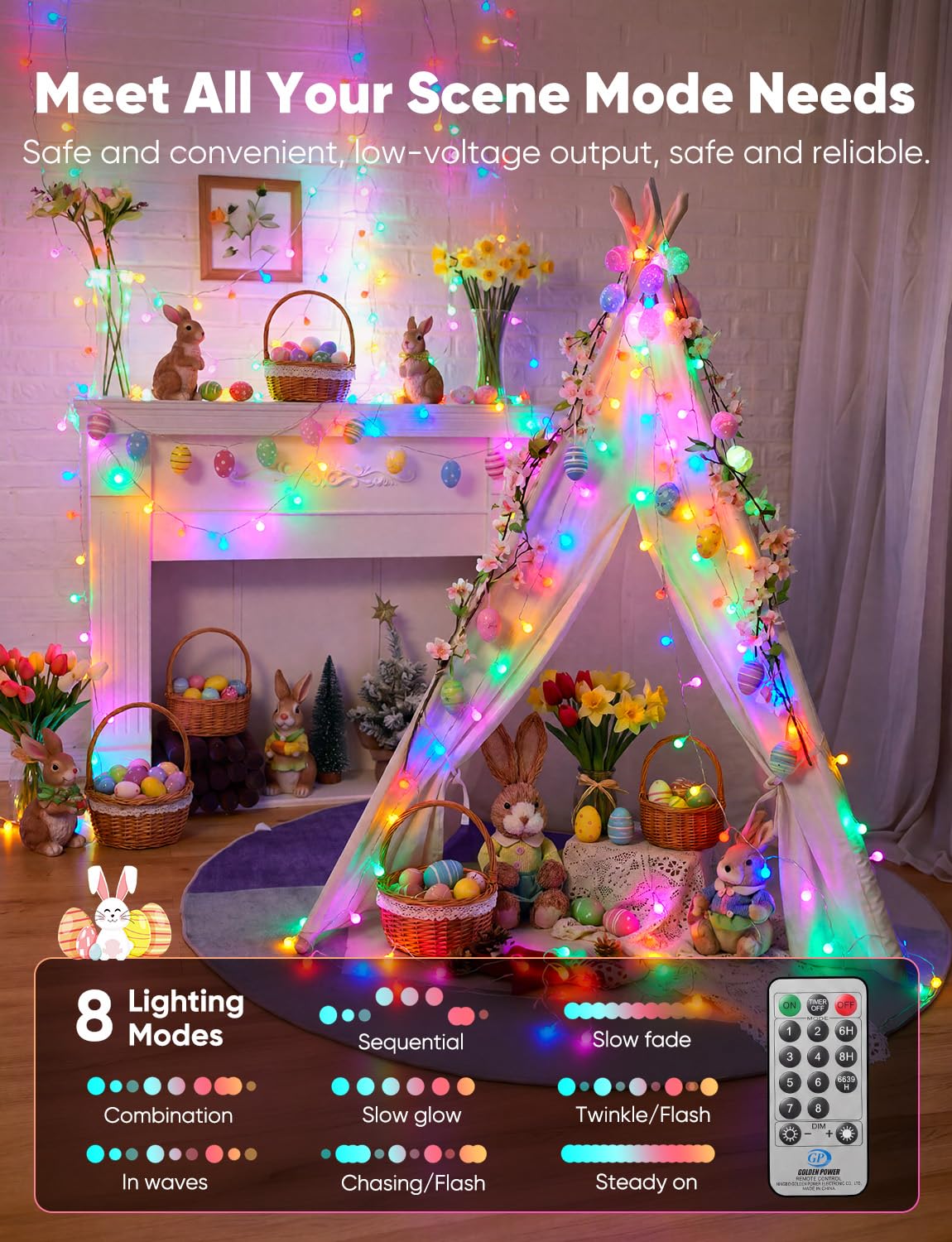 Minetom Pastel Globe Lights, 33 Feet 100 Led Easter String Lights Plug in