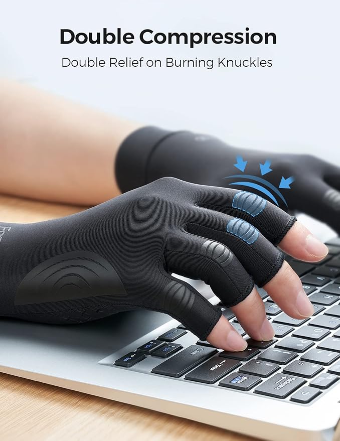 FREETOO Copper Arthritis Gloves for Carpal Tunnel Pain Relief, Strengthen Compression Gloves to Alleviate Hand Pains,Swelling, Fingerless Typing Gloves for Rheumatoid, Tendonitis Women/Men-XL
