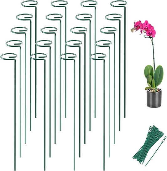 Joyhalo 20 Pack Plant Stakes, 16 Inch Plant Support Stakes, Flower Stakes with 24 Twist Ties, Garden Sticks for Plants Hibiscus, Sunflower, Red Hot Poker, Hydrangea, Tomato, Sapling Etc