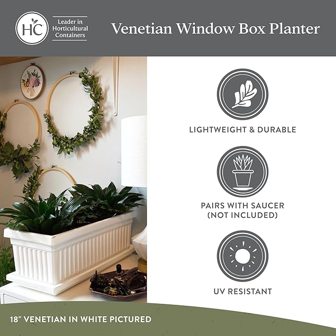 The HC Companies Venetian Window Planter Box w/Drain Plug - Long Planter Box for Windowsills, Balconies & More - Plastic Large Rectangular Planters for Herbs & Flowers (30" Chocolate, Pack of 1)
