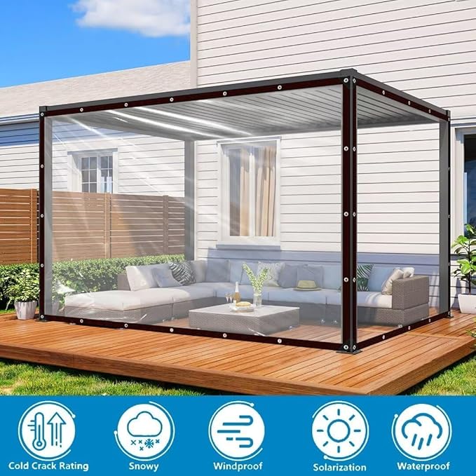 Clear Tarps with Grommets 8x12ft-2P,Heavy Duty Waterproof Tarp Cover,Transparent PVC Vinyl Tarpaulin for Outdoor,Plant,Garden,Chicken Coop,Patio,cat Litter