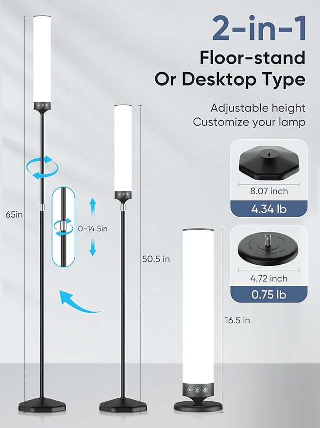 OYADISIIOP Light Therapy Lamp 15,000 Lux Happy Therapy Light with Remote, 2-in-1 Pedestal to Tabletop Lamp, Full Spectrum Daylight Lamp with Adjustable Color/Brightness/Timer, Memory Function, 36W