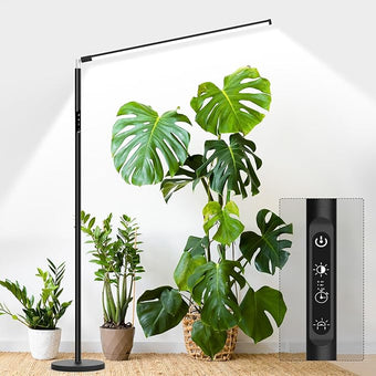 STERREN Plant Floor Lamp for Indoor Plants, Full Spectrum LED Grow Light with 4/8/12H Timer, Dimmable Black Plant Light with Stand, Rotary Tall Grow Lights Head Adjustable, 4000K