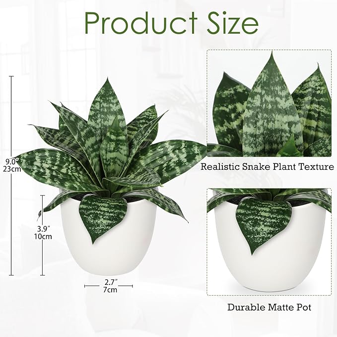 Hollyone Artificial Snake Plants 9" Faux Agave Succulent Plant Potted in White Pot Fake Sansevieria Aloe Tropical Plant for Desk Modern Office Home Bathroom Indoor Outdoor Decor