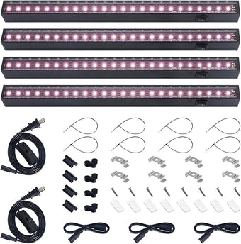 Barrina 1ft Grow Lights for Indoor Plants Full Spectrum, LED Grow Lamp with Black Cover, T5 Grow Light Strip, Under Cabinet Grow Light with Switch Cord, Plug and Play, Linkable, Pinkish White, 4 Packs
