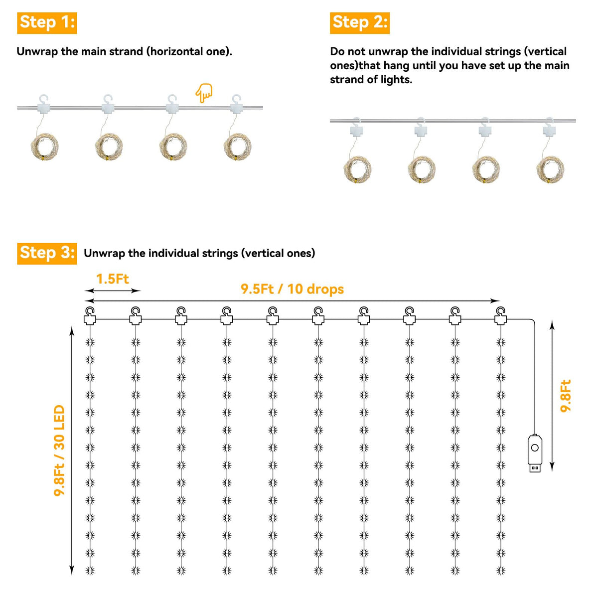 300LED Fairy Curtain Lights 9.8ft x 9.8ft LED Dimmable Twinkle Lights