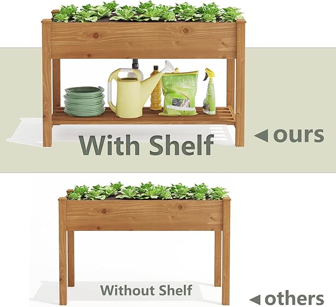 GHWIE Raised Garden Bed with Shelf,Elevated Wooden Planter Box with Legs,Garden Planter for Backyard, Patio, Balcony