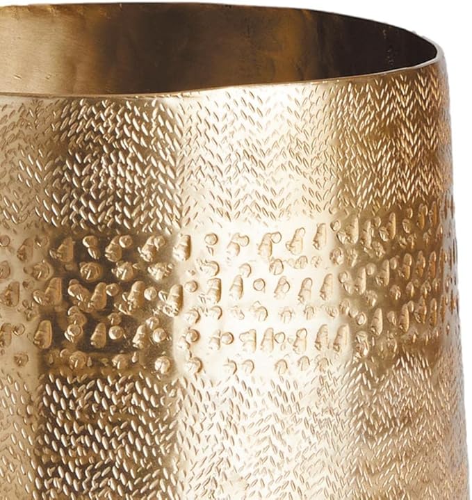 MY SWANKY HOME Elegant Classic Embossed Metal Gold Cachepot Planter Hammered Textured Round 8.25 in Indoor