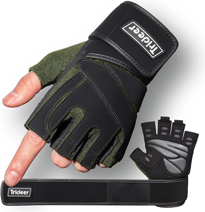 Trideer Workout Gloves for Men, Weight Lifting Gloves with Wrist Wrap Support, Full Palm Protection & Extra Grips for Weightlifting, Exercise, Cross Training, Fitness, Pull-up