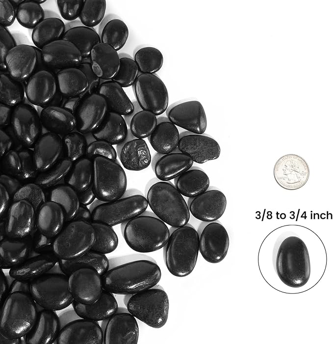 StoneCreek River Rocks, Decorative Garden Stones for Plant Landscaping, Polished Gravel Filler Pebbles for Home Decoration, Vases, Succulents, Flower Beds (6 LBS, Black, Medium)