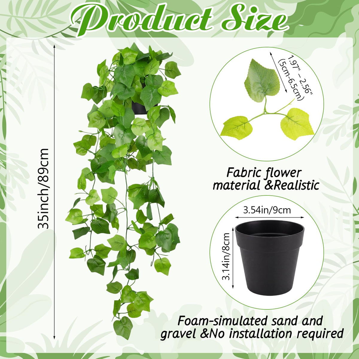 Rivvlive 4 Pack Grape Leaf Vines, 35" Fake Greenery Hanging Plants