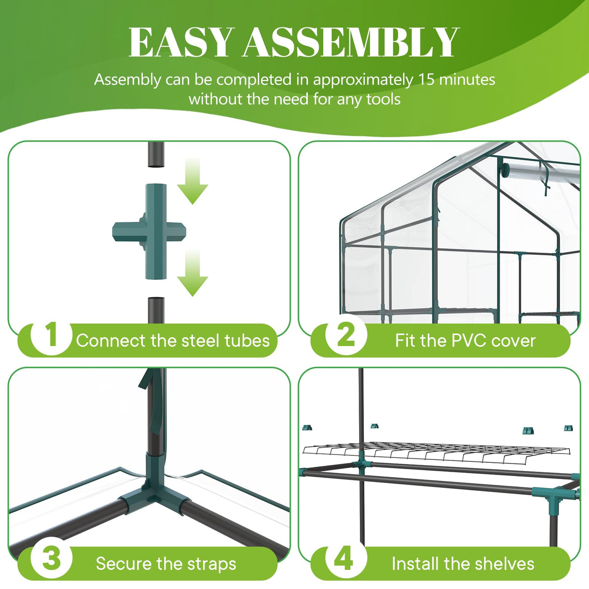 Sweetcrispy 56"x56"x77" Outdoor Greenhouse, with 2 Tier 8 Plant Shelves