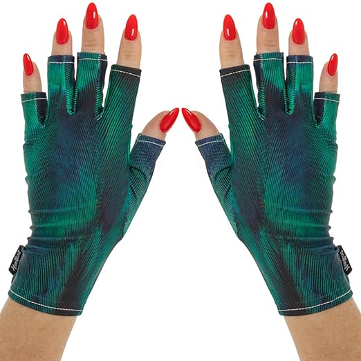 ManiGlovz - The Original UPF 50+ UV Light Protective Nail Gloves | Gel Manicure Gloves and Anti UV Fingerless Gloves for Women | Can be Used as Sun Protection Gloves for Driving | Peacock